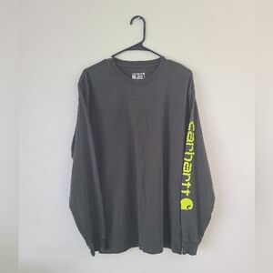 Carhartt Men's Dark Gray Long Sleeve Tee with Neon Sleeve Logo